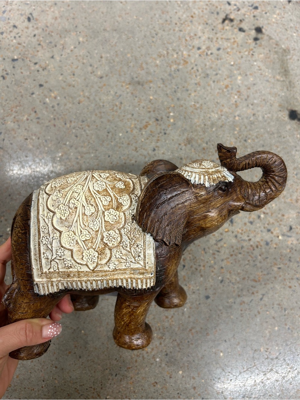 Handcrafted wooden Decorative Elephant Statue in Brown and Cream